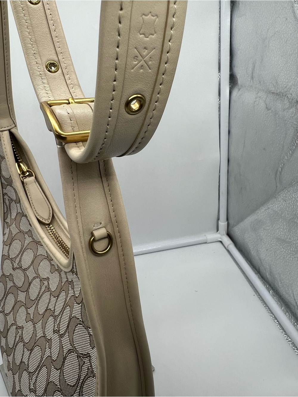 COACH C2588 Ergo Signature Jacquard Brass Stone Ivory Leather Shoulder Bag Hobo - Picture 7 of 17